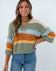 Lightweight fall striped sweater with 3/4 sleeves, striped fall sweater, striped short sleeve sweater
