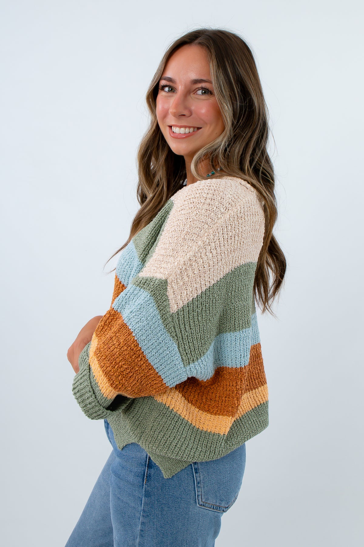 Relaxed fit autumn hues sweater for casual wear, sweater with fall colored, sweater with fall colored stripes