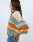 Multi-colored autumn stripe knit sweater, Cozy fall sweater in cream, sage, blue, rust, and yellow