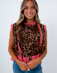 Avery Pink Leopard Lace Trim Top