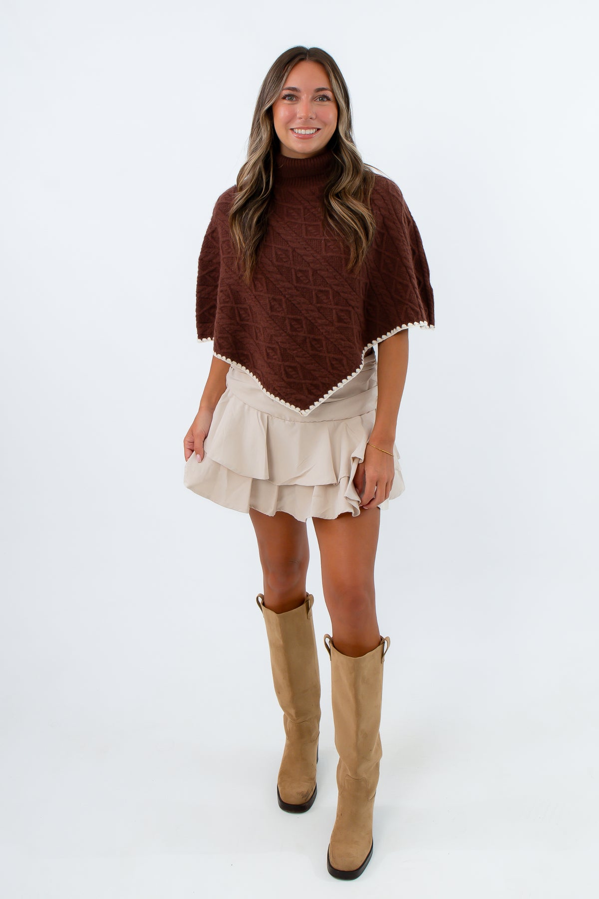Countryside Manor Brown Turtleneck Poncho