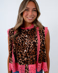 Feminine animal print blouse, fun blouses for fall, animal print top, vibrant animal print top