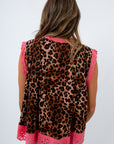 Leopard print top, lace trim top, lace trim blouse, tops with pink lace
