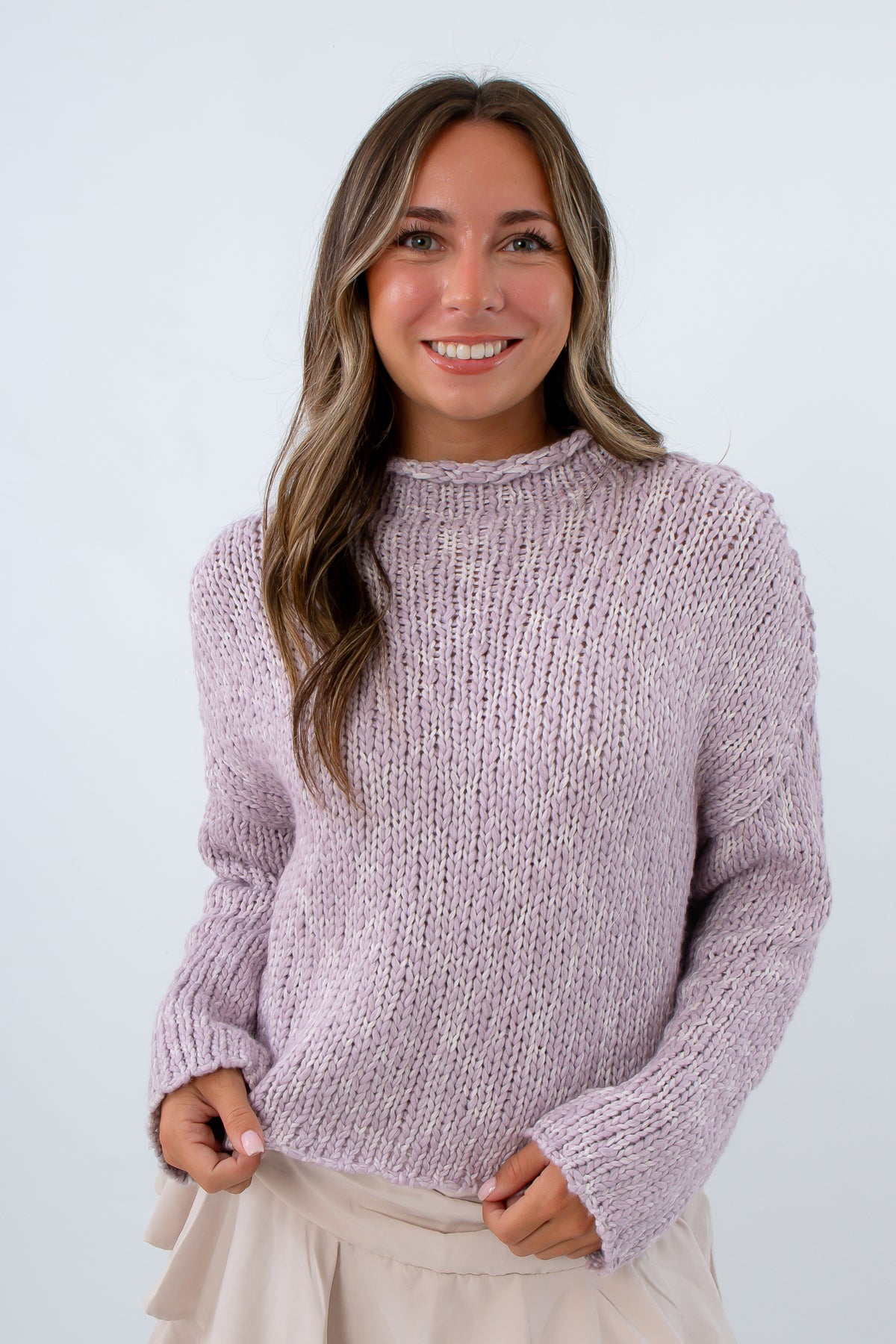 Lightweight lavender rollneck sweater for fall layering, rollneck sweater, light purple sweater