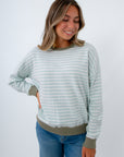 Study Hall Blue and Green Stripe Soft Knit Top