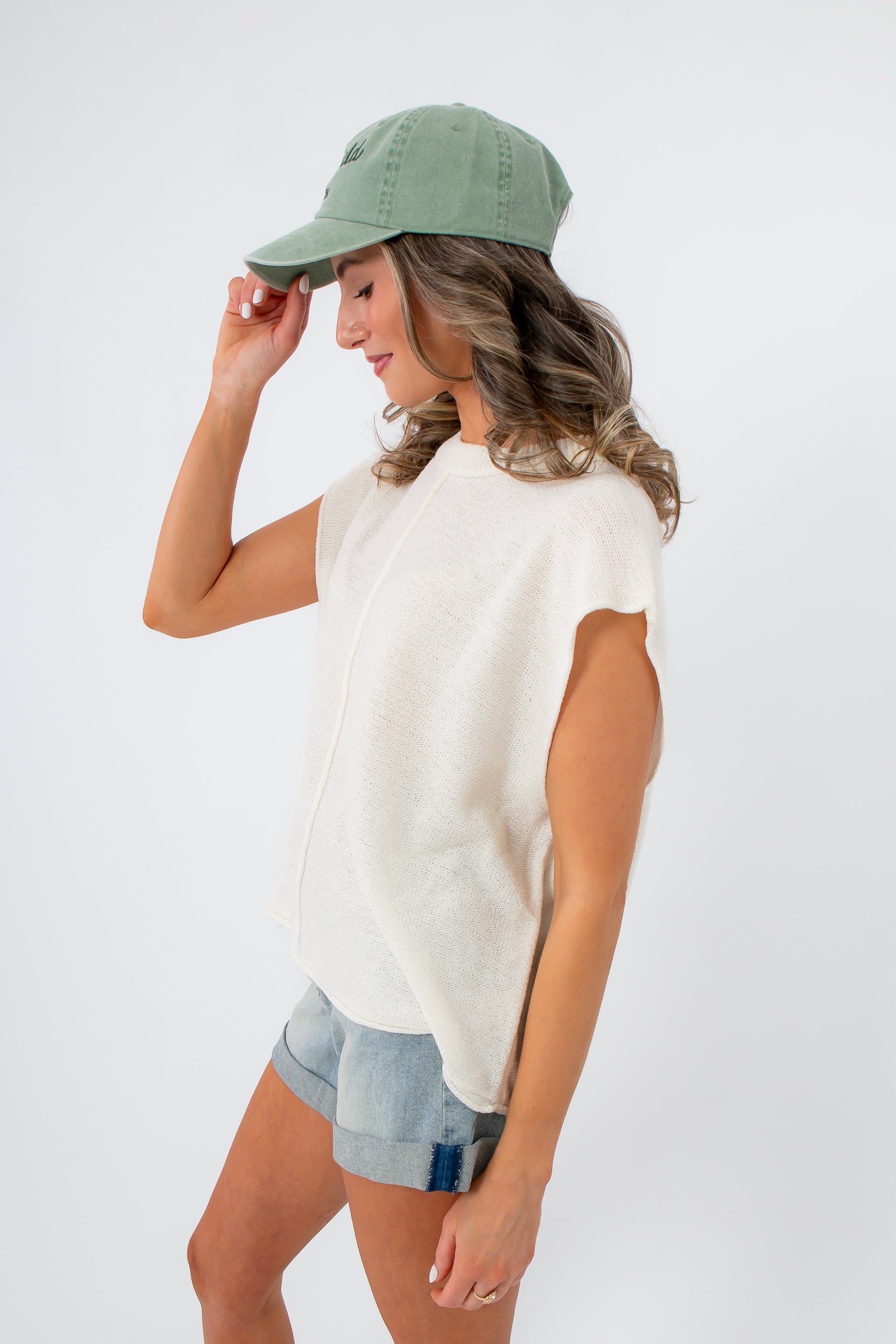 Frankie White Knit Sleeveless Sweater with cap