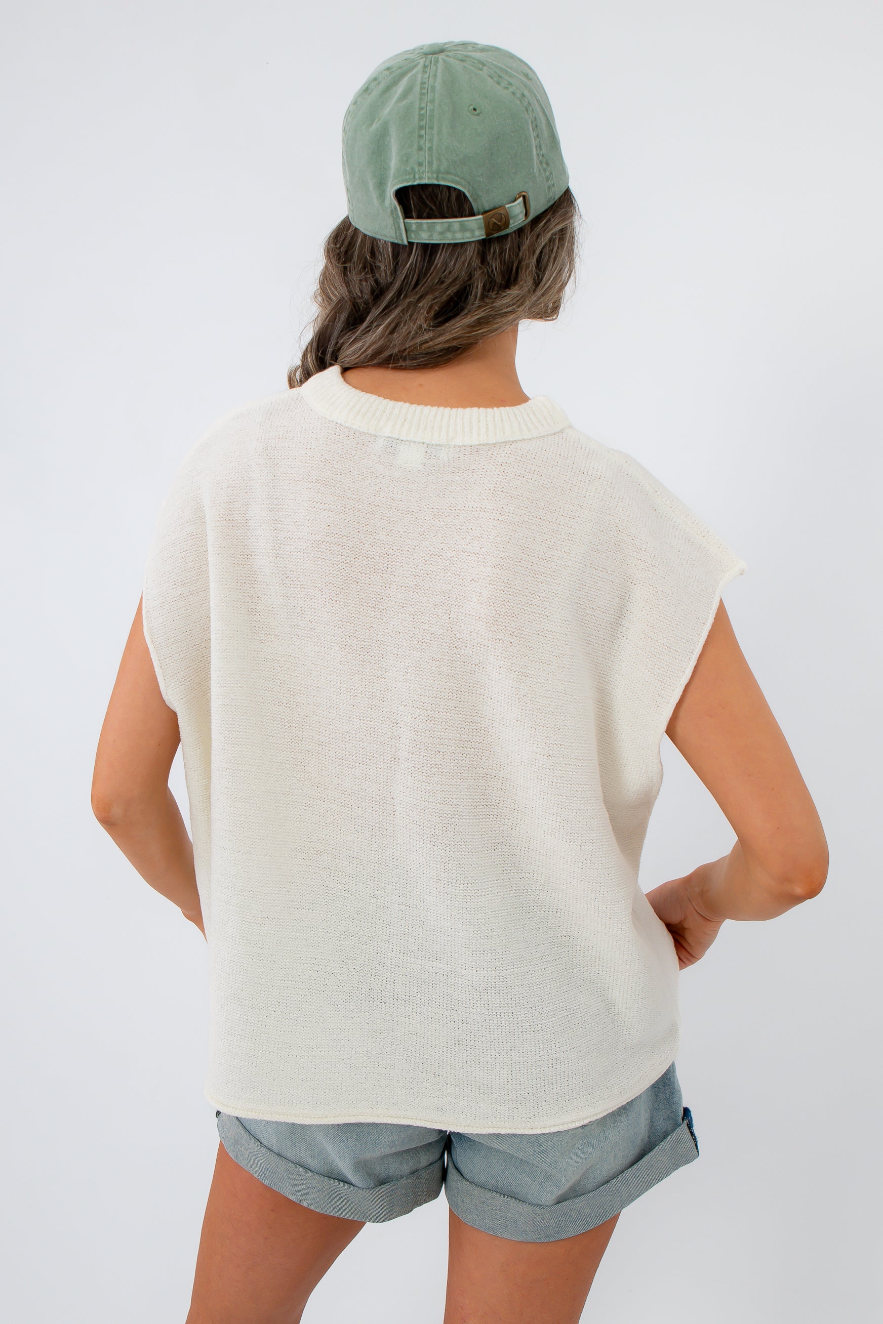 Frankie White Knit Sleeveless Sweater back view