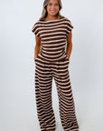Comfy matching loungewear set, brown and white striped loungewear set, matching brown and white striped set