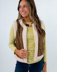 Thanksgiving outfit layered vest, khaki vest, brown suede vest for fall