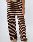 Brown and white striped wide leg sweatpants, comfy brown and white pants for school, brown sweatpants