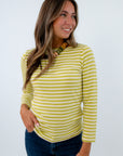 Artiste Avocado Stripe Boatneck Long Sleeve Tee