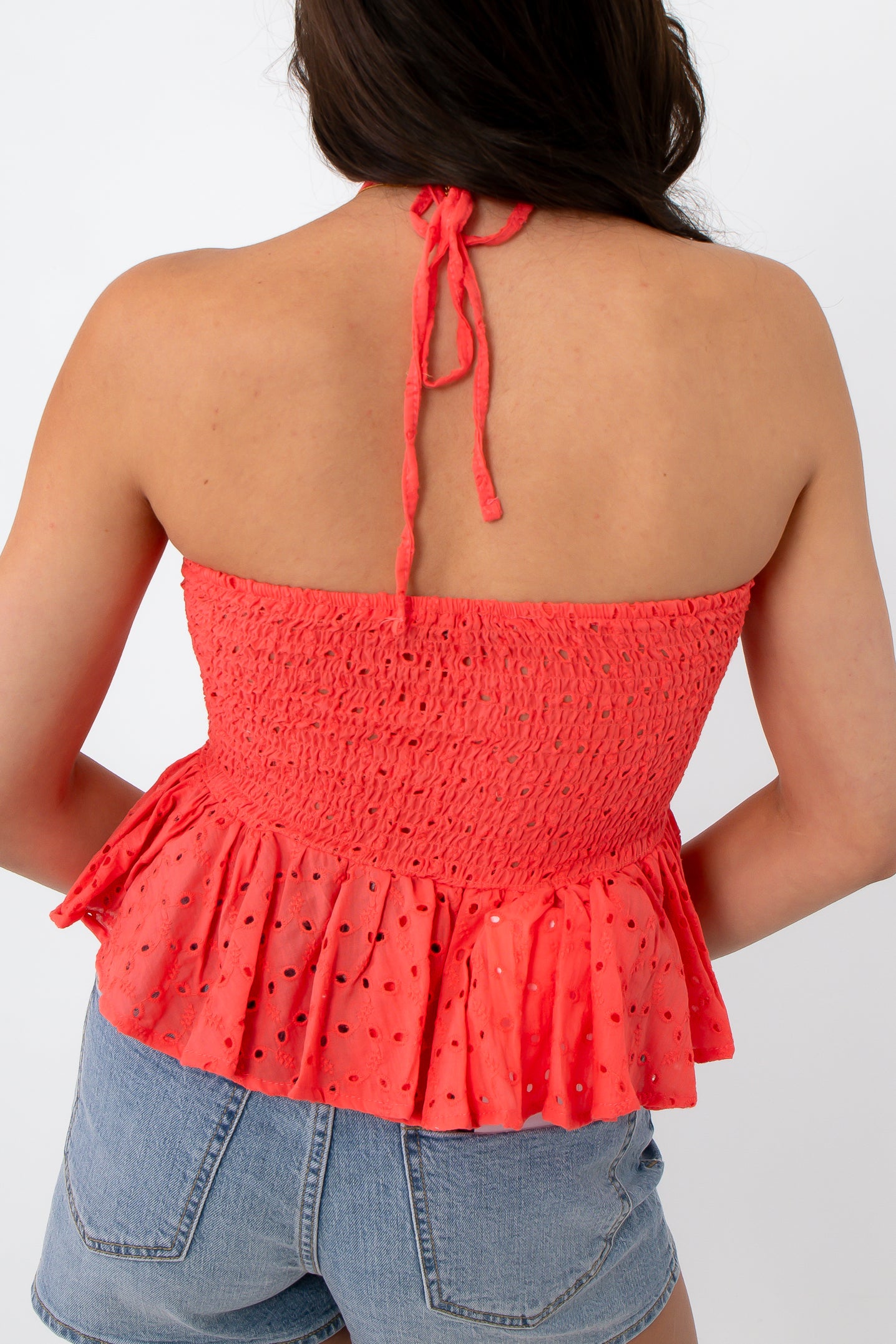 Citrus Crush Orange Eyelet Halter Top