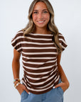 All-Nighter Brown Stripe Cap Sleeve Knit Top
