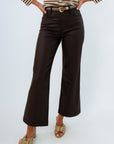 Kut from the Kloth Chocolate Coated Meg Wide Leg Jean with ankle-grazing hems, chocolate brown coated pants, brown jeans, chocolate brown jeans