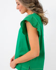 THML emerald green linen stitch short sleeve top side view