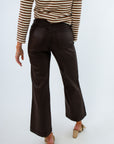 Stylish brown pants for fall with wide leg and coated finish, Kut from the Kloth Meg Wide Leg Jean, Kut brown pants, Kut coated pants
