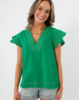 THML emerald green linen stitch short sleeve top front view, perfect for the Master's or St. Patty's Day 