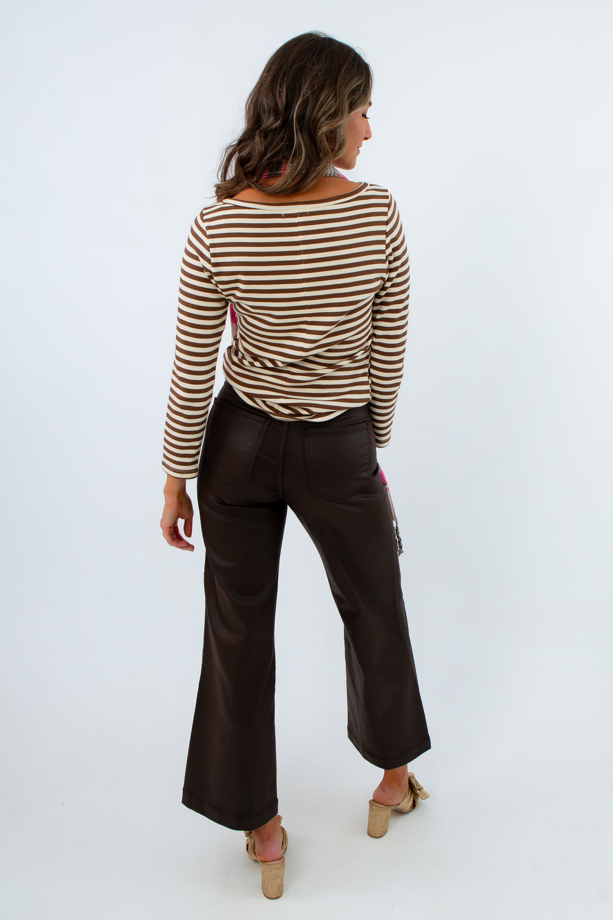 Chocolate brown wide-leg jeans, Chocolate brown wide-leg pants, stretchy brown leather pants