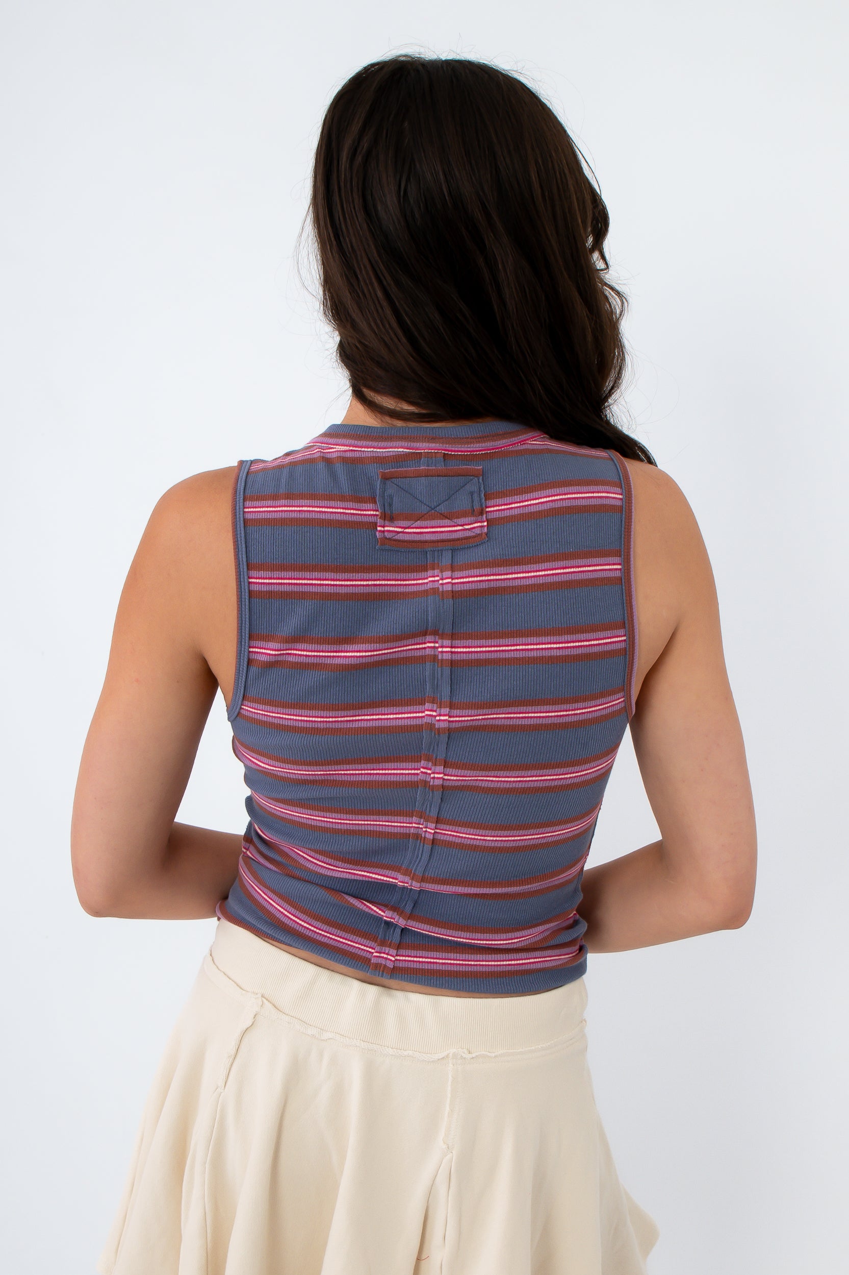 Striped tank top with back closure and layered look