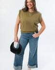 THML Olive Green Studded Sleeveless Top