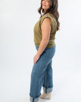 THML Olive Green Studded Sleeveless Top