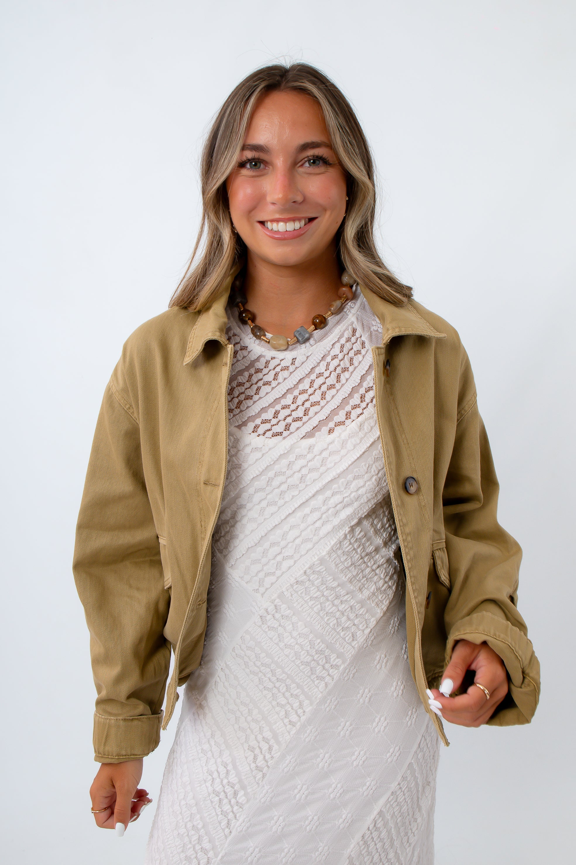 Capstone Khaki Olive Cropped Trench Jacket