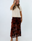 Burgundy floral design fall midi skirt partially lined, burgundy floral midi skirt, long sheer skirt, mesh midi skirt