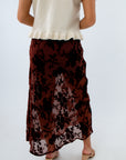 Skirts for fall, long velvet skirt for fall, fall patterned skirt, velvet skirt, mesh midi skirt