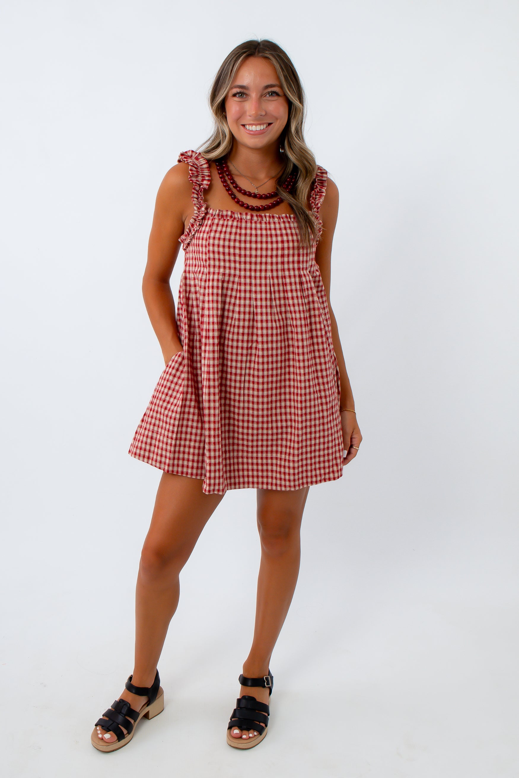 Carolina Nights Gingham Babydoll Mini Dress