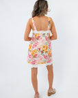 Miranda Bold Floral Linen Blend Mini Dress back view, april showers
