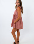 Square neck ruffled shoulder strap dress with red gingham pattern for summer