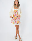 Clare Cream Waffle Knit Cardigan with floral dress and accessories, Easter Sunday outfit inspo