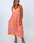 THML Tillman Orange Floral Print Midi Dress
