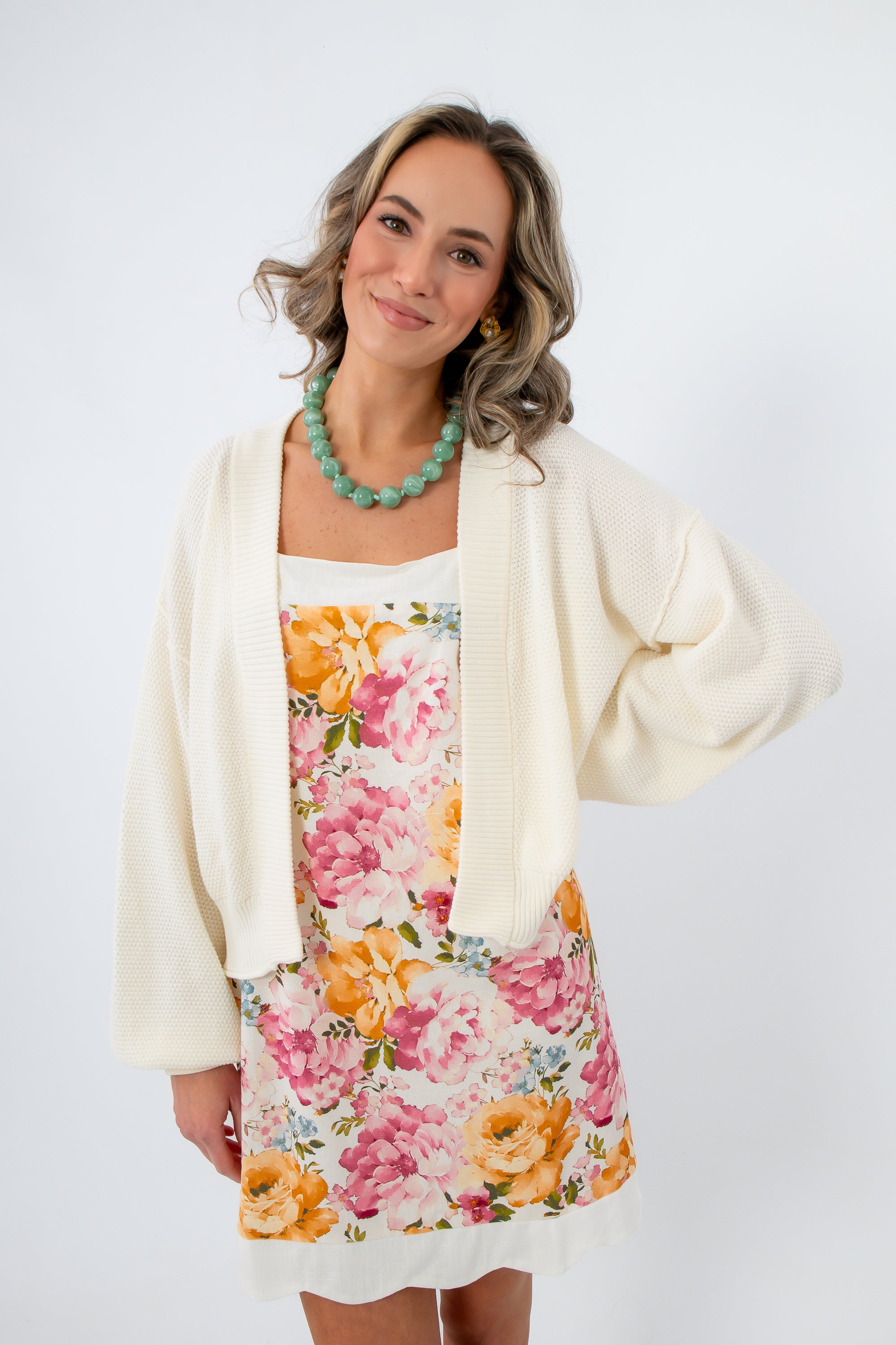 cream cardigan for dress IF Cream Waffle Knit Cardigan - Cream Waffle Knit Cardigan