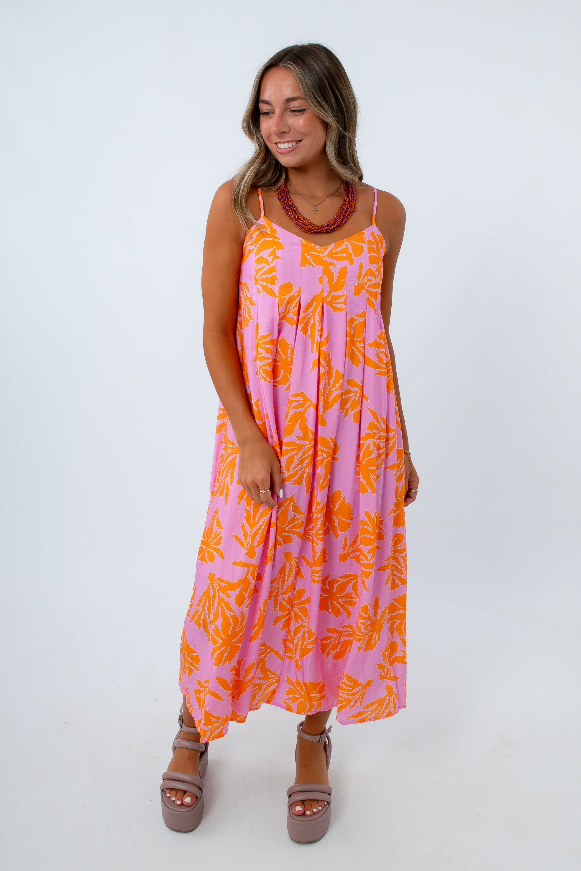 Orange and purple floral dress for summer, vacation dress, clemson game day dress
