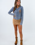Dusty blue long sleeve fitted top, casual long sleeve top, elevated fall basic, elevated henley, blue fitted henley