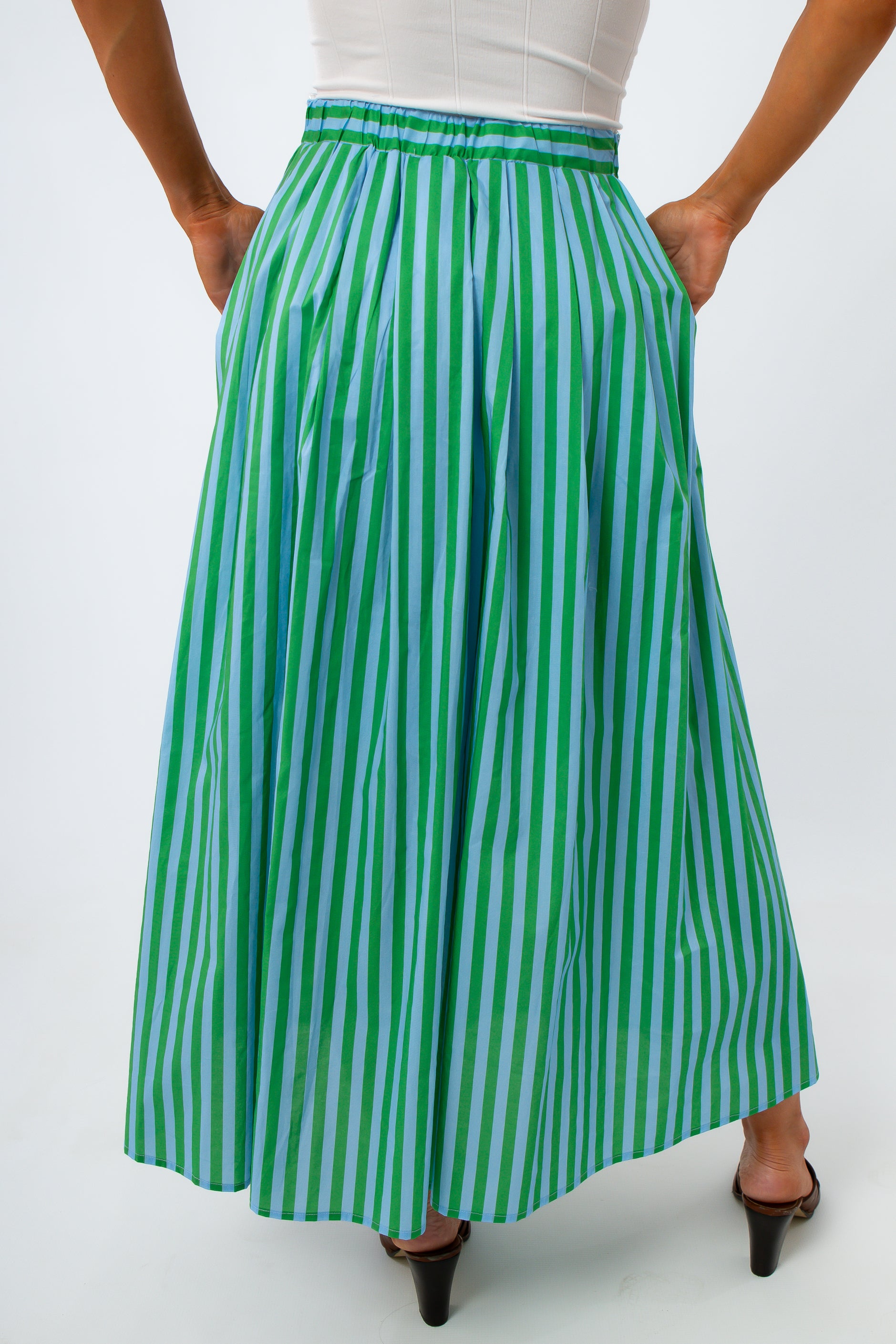 Going Places Green &amp; Blue Stripe Midi Skirt