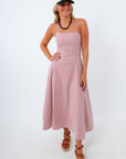 Burgundy and white gingham midi dress for USC game day outfit