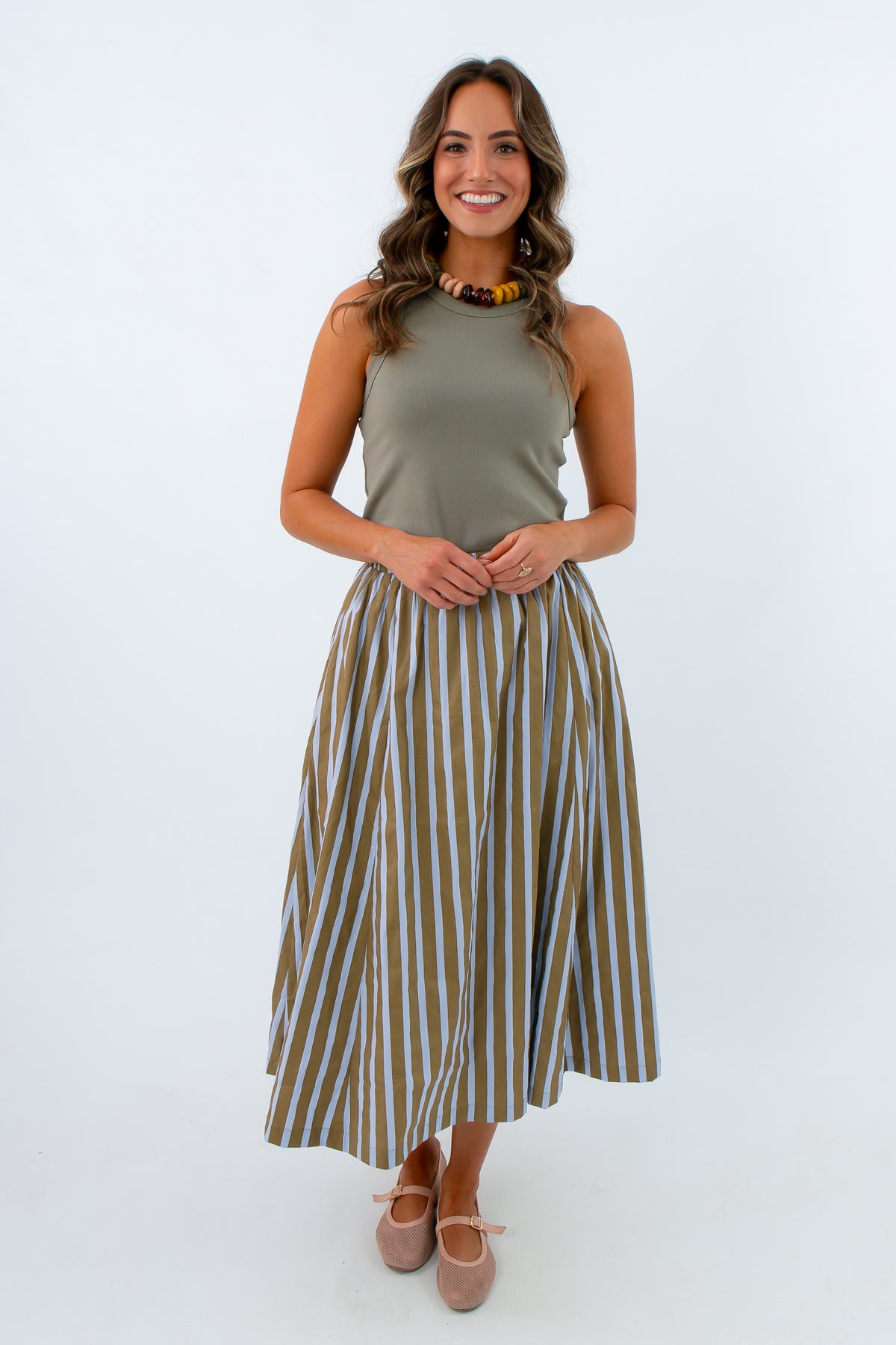 Fully lined patterned midi skirt with side pockets, patterned skirt for fall, long patterned skirt for work