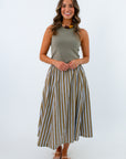 Fully lined patterned midi skirt with side pockets, patterned skirt for fall, long patterned skirt for work