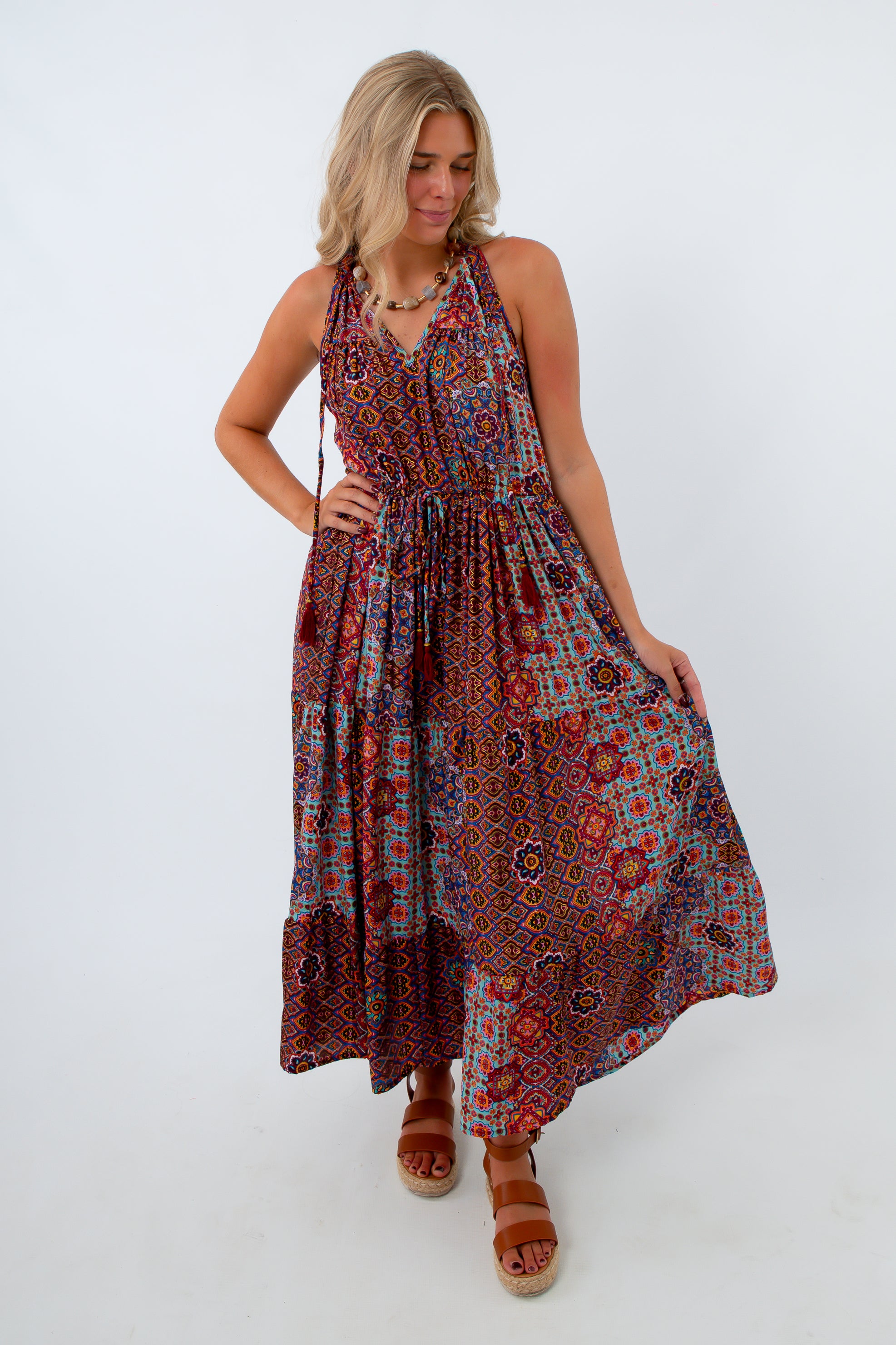 bohemian patchwork dress Valencia Maxi BFCM 2025 allowing us to create Color:Ivory/Oyster/Nude #MAXBLACK | her in