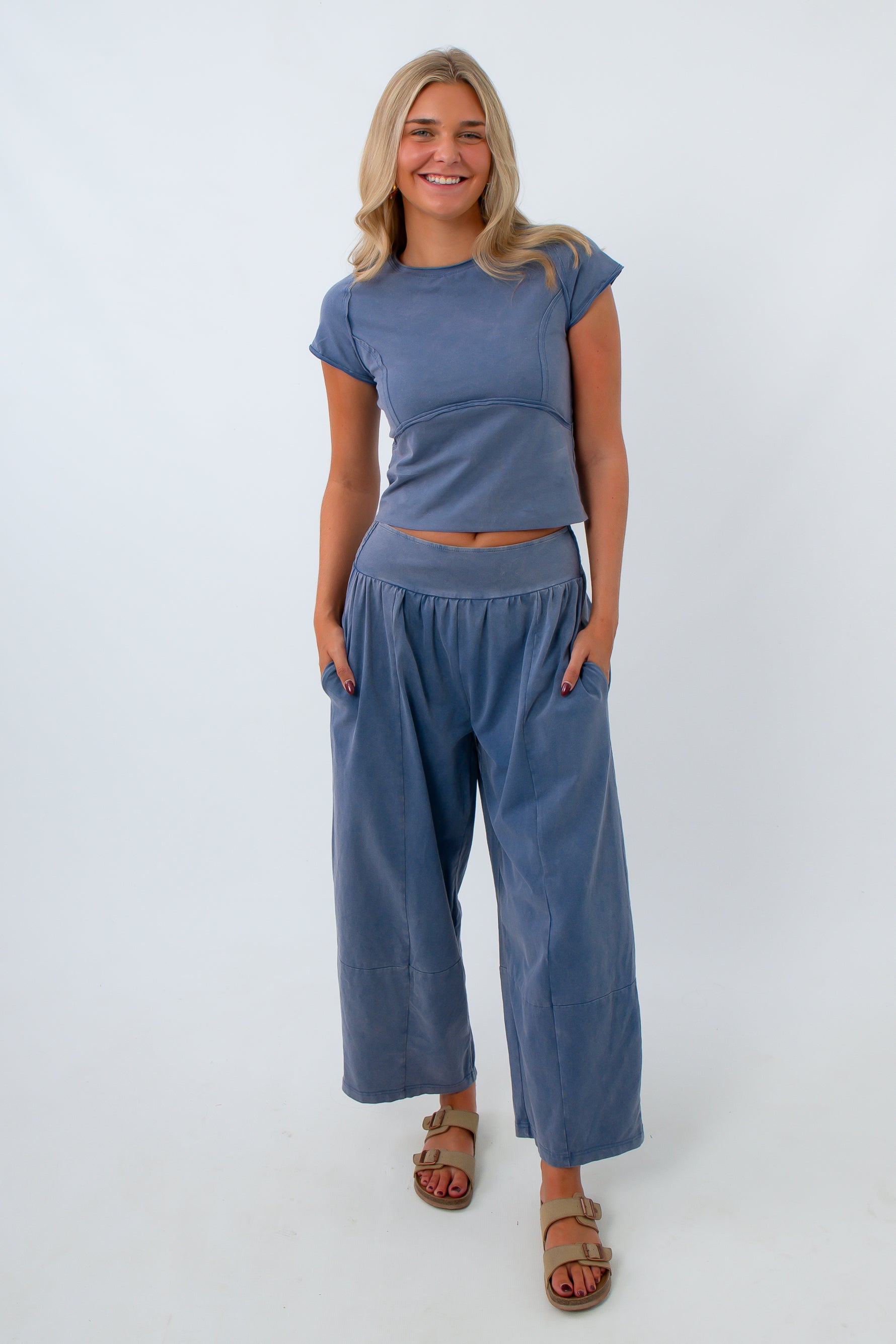 Campus Crush Washed Denim Barrel Knit Pant