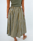 Olive green and blue striped midi skirt
Fall skirts
Striped midi skirt