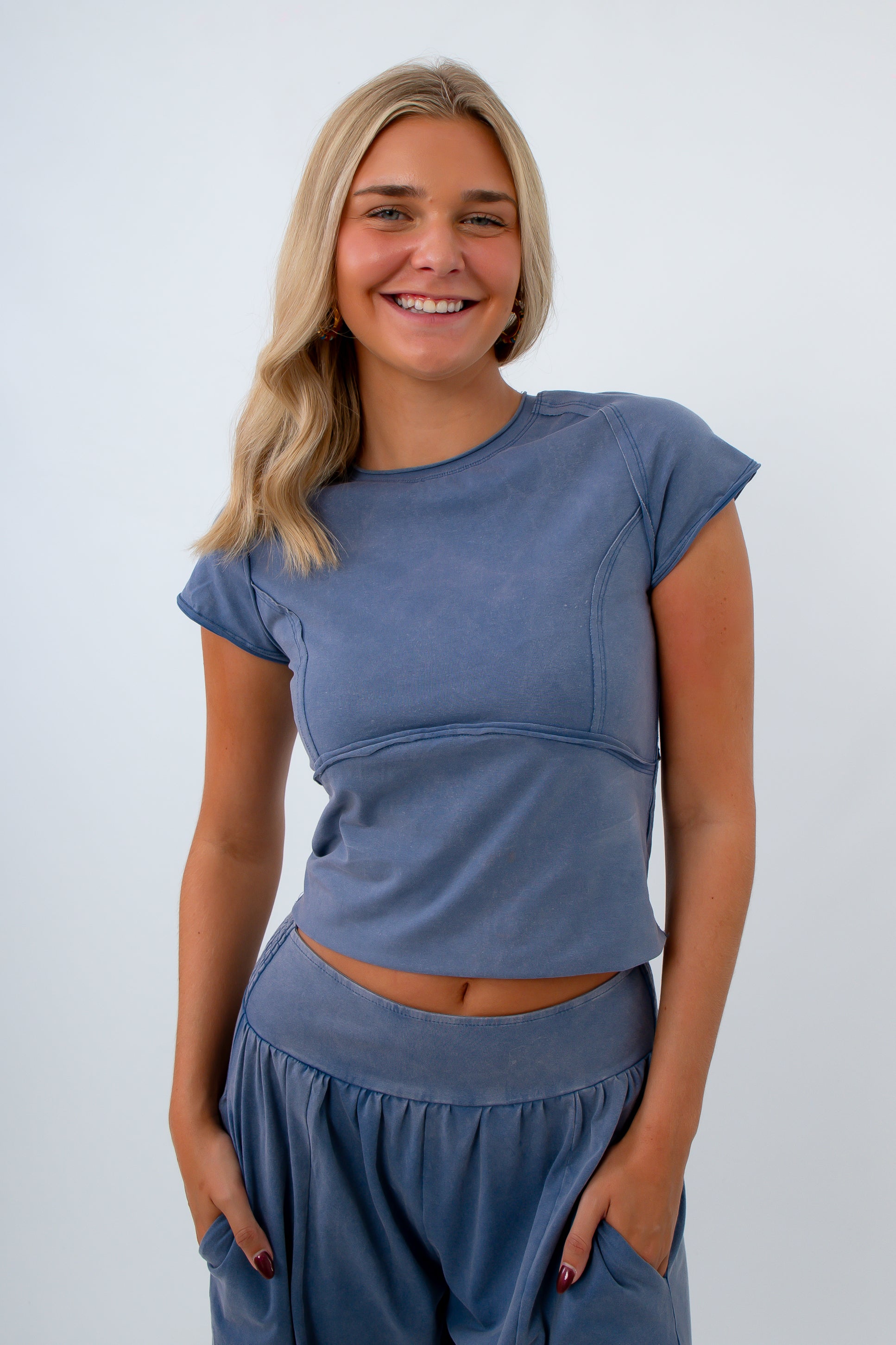 Campus Crush Washed Denim Knit Crop Top