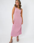 Sophie Peony Pink Rib Knit Midi Dress front view