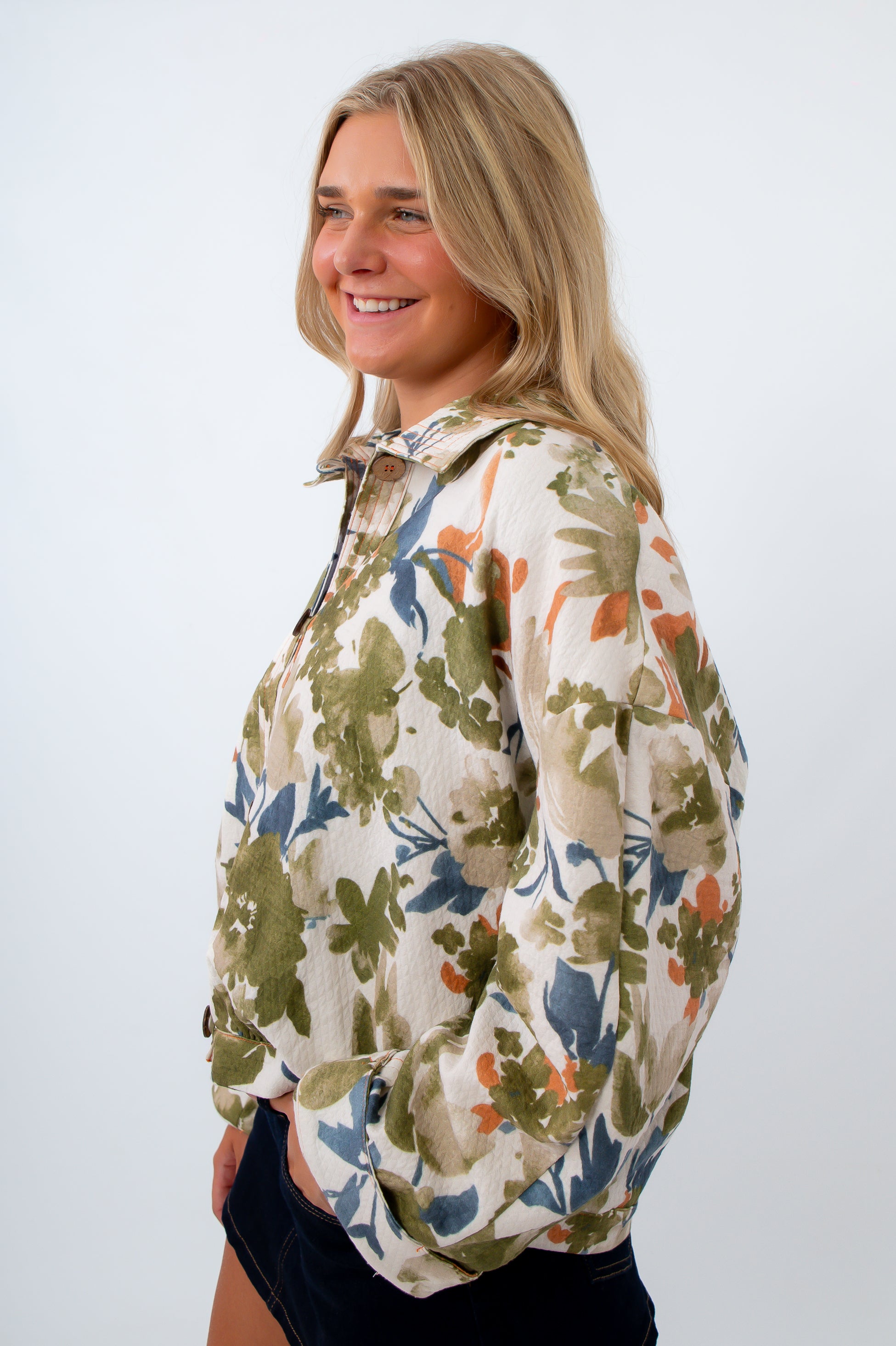 Watercolor floral print outerwear, floral jacket, watercolor jacket, fall jacket