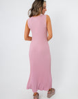 Sophie Peony Pink Rib Knit Midi Dress back view