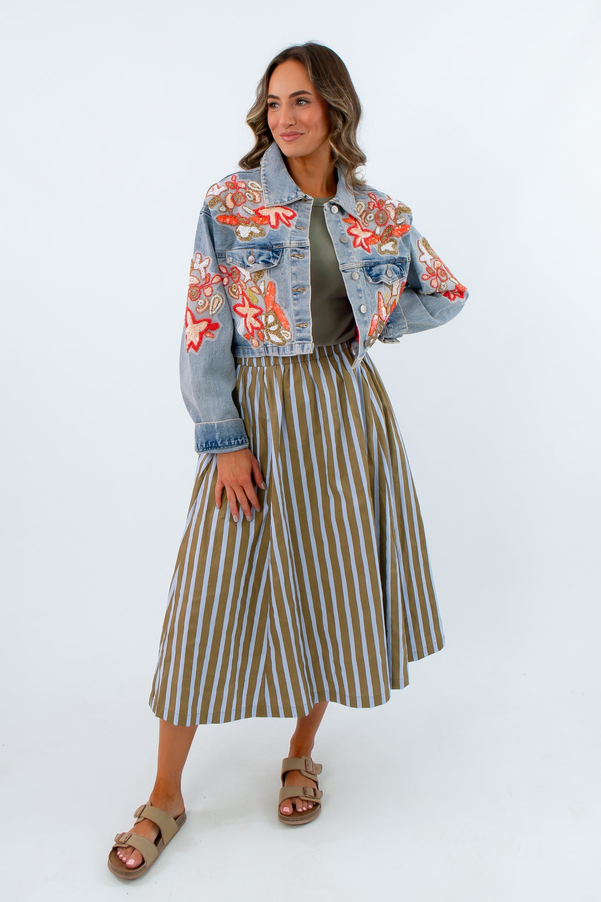 Coral Grotto Beaded Denim Jacket