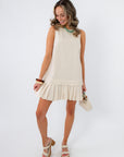 Reese Ecru Linen Pleat Hem Mini Dress front view