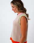 Contrast trim sweater, fall soft knit top with colorful trim